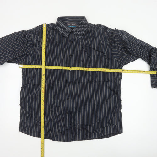 Marks & Spencer Men Blue 42 Pinstripe Pure Cotton Easy Iron Shirt