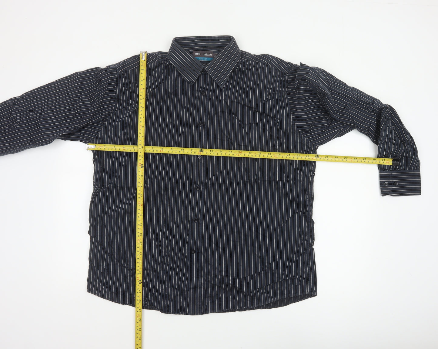 Marks & Spencer Men Blue 42 Pinstripe Pure Cotton Easy Iron Shirt
