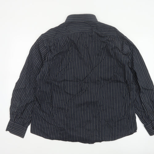 Marks & Spencer Men Blue 42 Pinstripe Pure Cotton Easy Iron Shirt