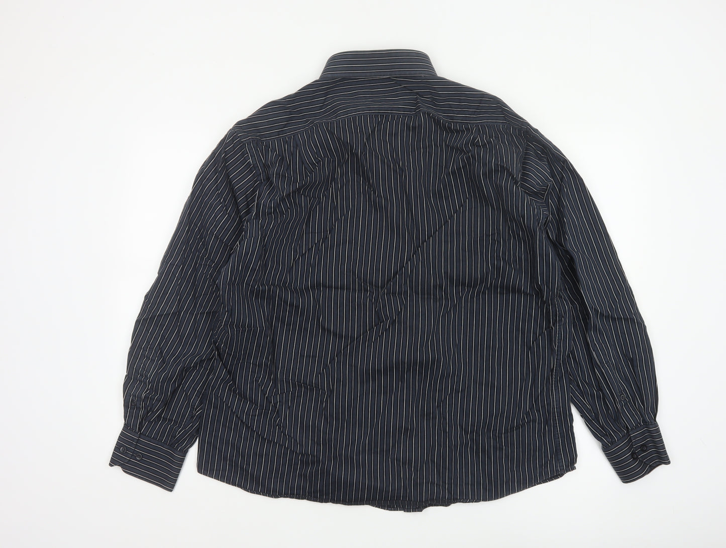 Marks & Spencer Men Blue 42 Pinstripe Pure Cotton Easy Iron Shirt