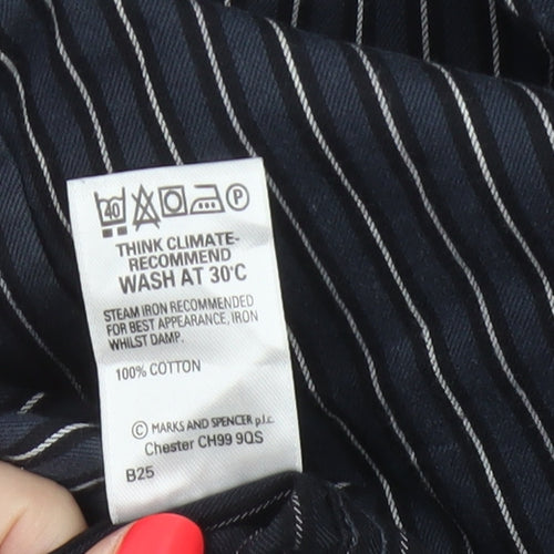 Marks & Spencer Men Blue 42 Pinstripe Pure Cotton Easy Iron Shirt
