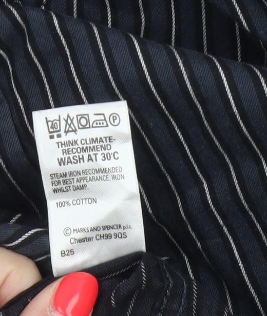 Marks & Spencer Men Blue 42 Pinstripe Pure Cotton Easy Iron Shirt