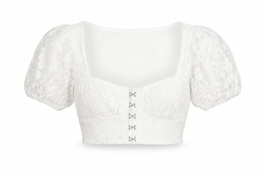 PrettyLittleThing Women White UK 6 Cropped Lace Puff Sleeve Blouse