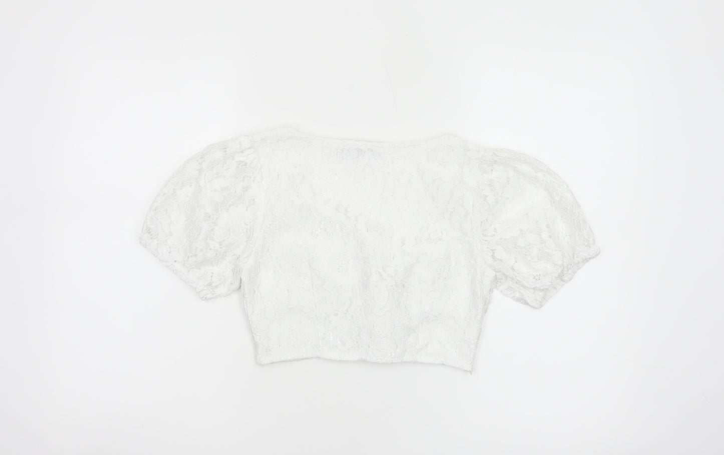 PrettyLittleThing Women White UK 6 Cropped Lace Puff Sleeve Blouse