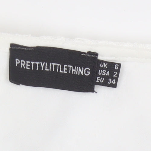 PrettyLittleThing Women White UK 6 Cropped Lace Puff Sleeve Blouse