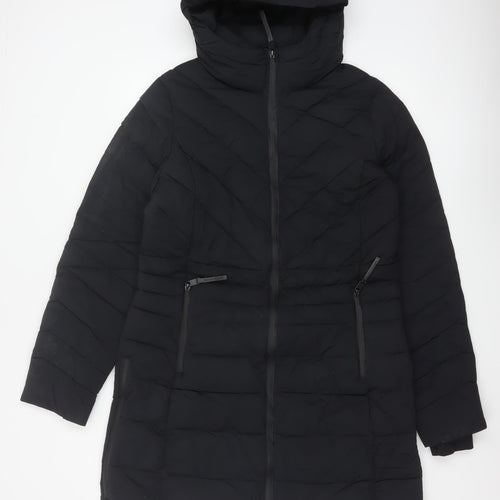 Goodmove Women’s Black UK 14 Long Hooded Puffer Jacket Quilted