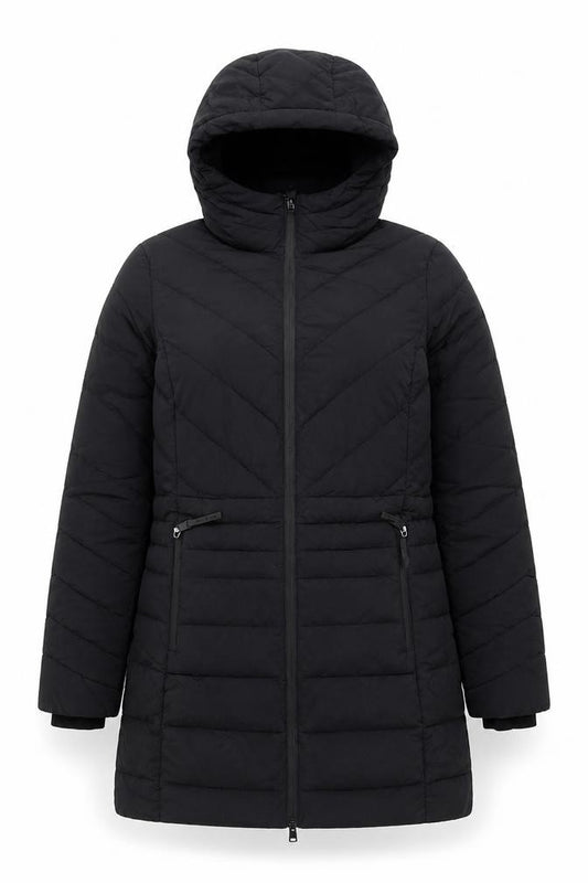 Goodmove Women’s Black UK 14 Long Hooded Puffer Jacket Quilted