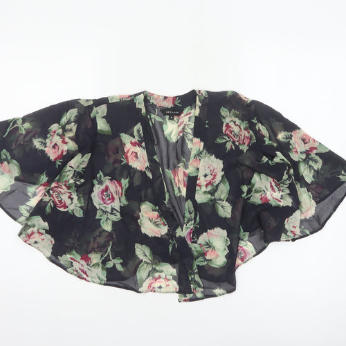 New Look Women’s Black Floral Kimono Blouse Size 8 Sheer Chiffon