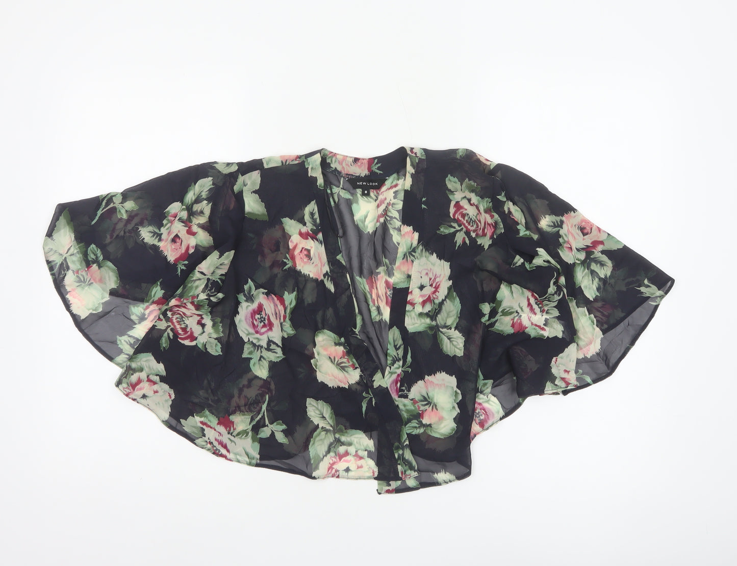 New Look Women’s Black Floral Kimono Blouse Size 8 Sheer Chiffon