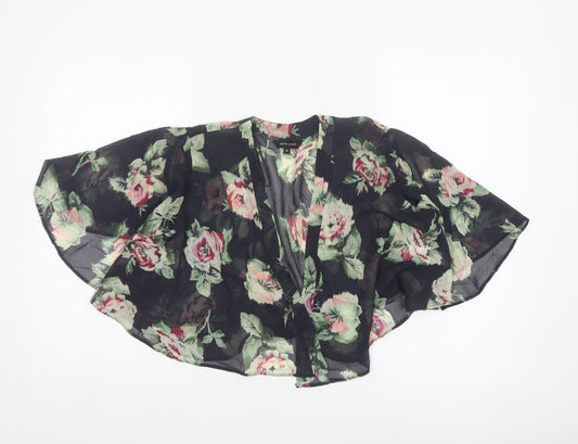 New Look Women’s Black Floral Kimono Blouse Size 8 Sheer Chiffon