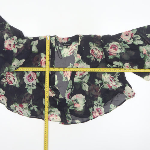 New Look Women’s Black Floral Kimono Blouse Size 8 Sheer Chiffon
