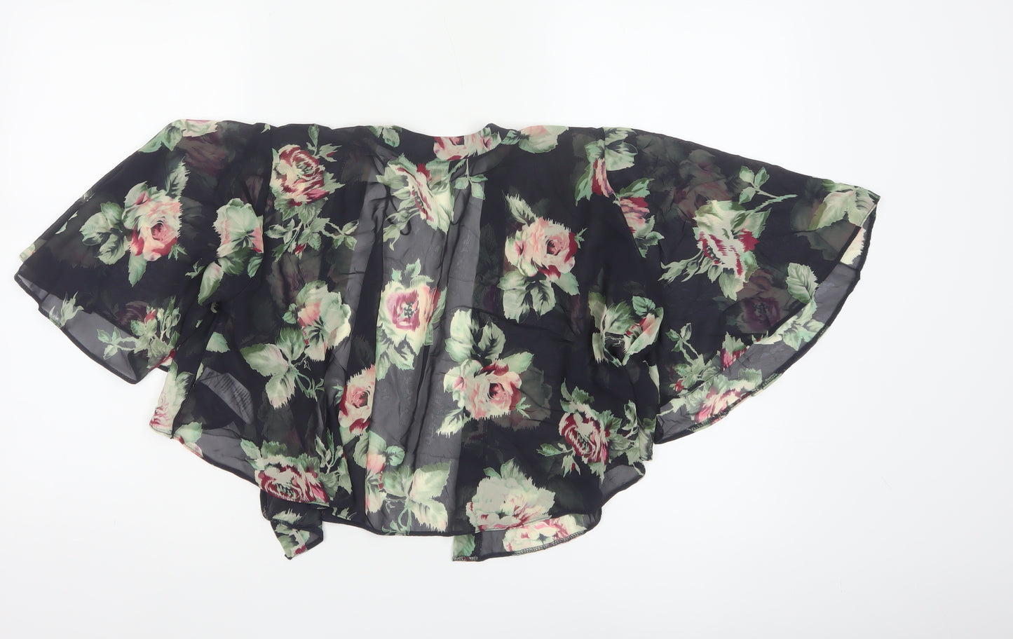 New Look Women’s Black Floral Kimono Blouse Size 8 Sheer Chiffon