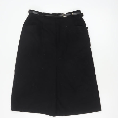 BHS Women’s Black Wool Blend A-Line Knee Length Belted Skirt UK 14