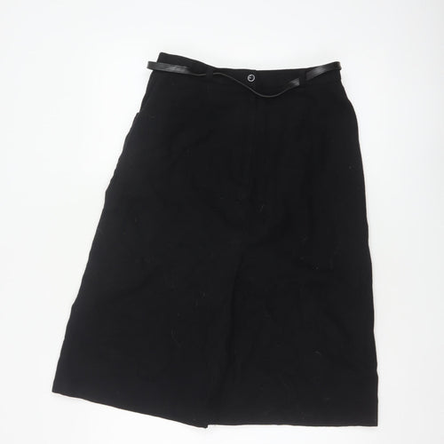 BHS Women’s Black Wool Blend A-Line Knee Length Belted Skirt UK 14