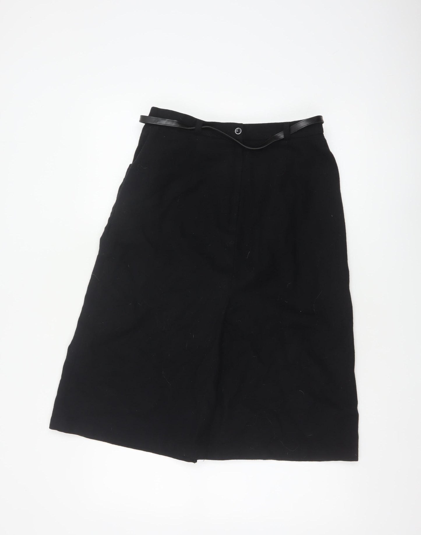 BHS Women’s Black Wool Blend A-Line Knee Length Belted Skirt UK 14