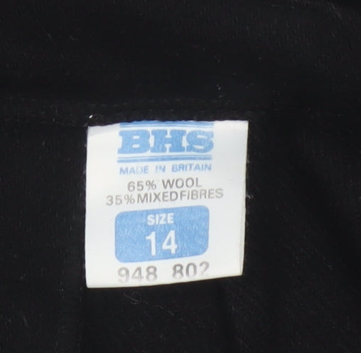 BHS Women’s Black Wool Blend A-Line Knee Length Belted Skirt UK 14