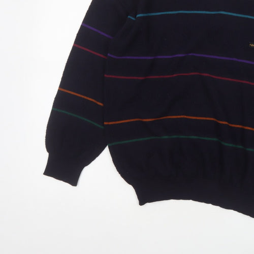 Navigare Men’s Navy Striped Logo Crew Neck Knit Pullover Jumper M