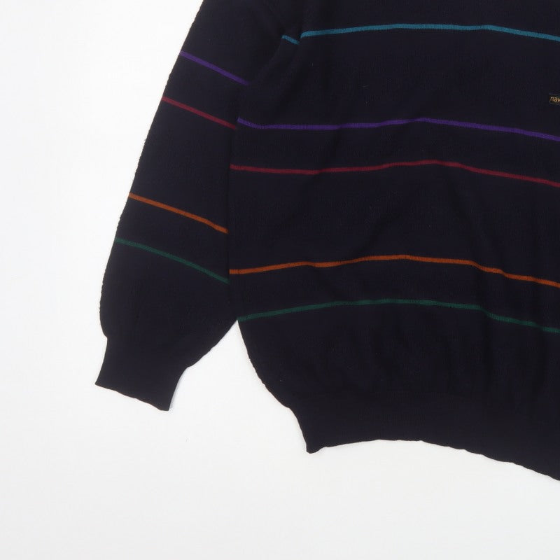 Navigare Men’s Navy Striped Logo Crew Neck Knit Pullover Jumper M
