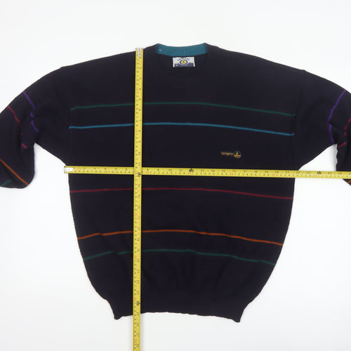 Navigare Men’s Navy Striped Logo Crew Neck Knit Pullover Jumper M