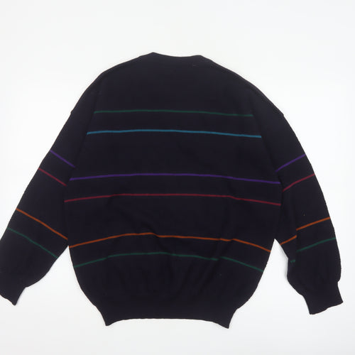 Navigare Men’s Navy Striped Logo Crew Neck Knit Pullover Jumper M