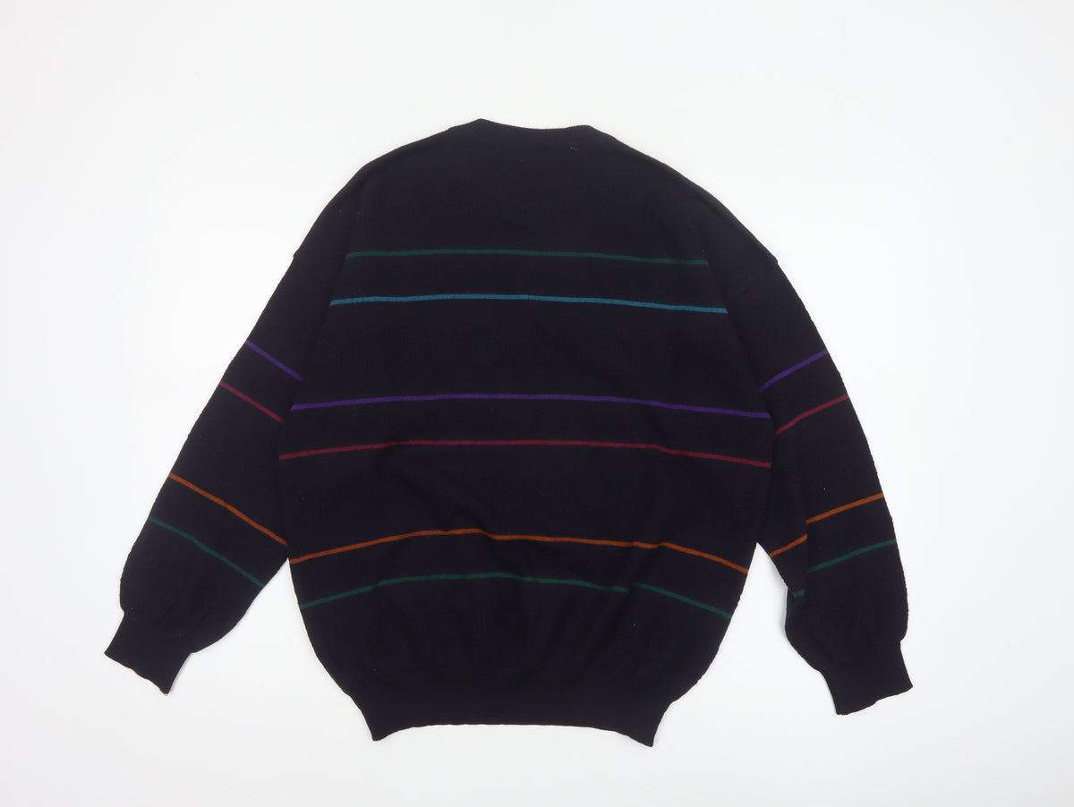 Navigare Men’s Navy Striped Logo Crew Neck Knit Pullover Jumper M