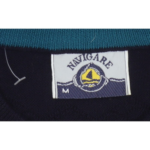 Navigare Men’s Navy Striped Logo Crew Neck Knit Pullover Jumper M
