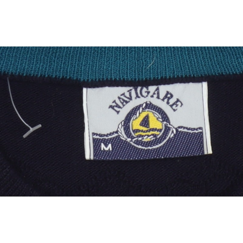 Navigare Men’s Navy Striped Logo Crew Neck Knit Pullover Jumper M