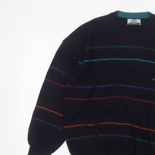 Navigare Men’s Navy Striped Logo Crew Neck Knit Pullover Jumper M