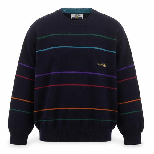 Navigare Men’s Navy Striped Logo Crew Neck Knit Pullover Jumper M