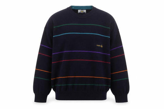 Navigare Men’s Navy Striped Logo Crew Neck Knit Pullover Jumper M
