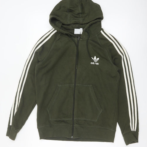 Adidas Women Green UK 16 Full Zip Hooded Logo Sweatshirt