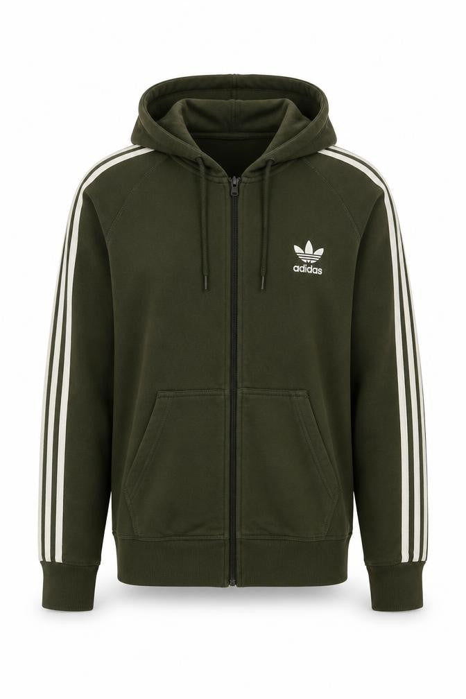 Adidas Women Green UK 16 Full Zip Hooded Logo Sweatshirt