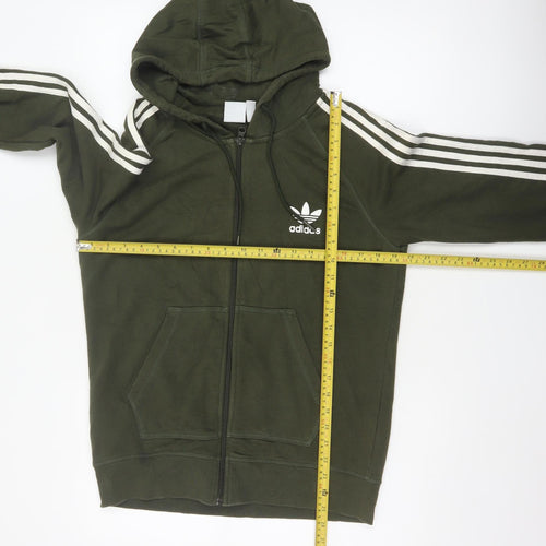 Adidas Women Green UK 16 Full Zip Hooded Logo Sweatshirt