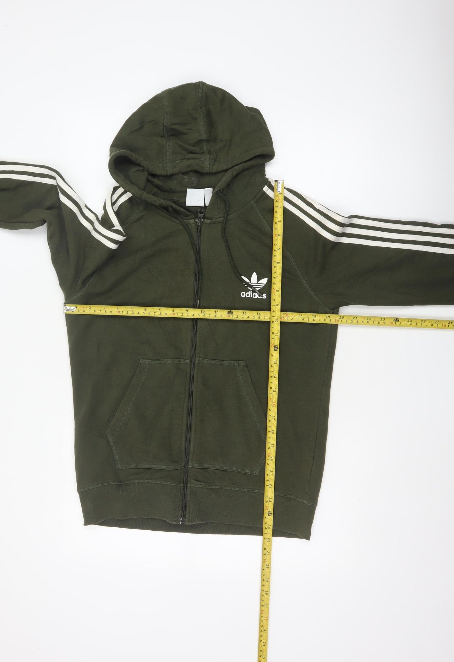 Adidas Women Green UK 16 Full Zip Hooded Logo Sweatshirt