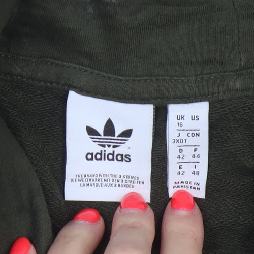 Adidas Women Green UK 16 Full Zip Hooded Logo Sweatshirt