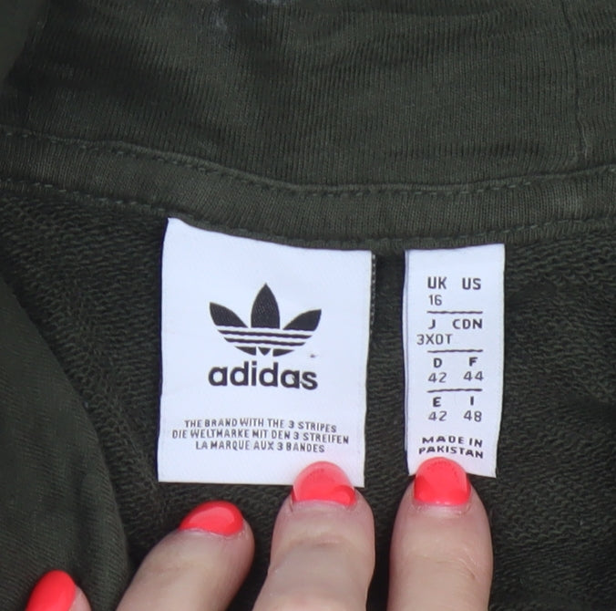 Adidas Women Green UK 16 Full Zip Hooded Logo Sweatshirt