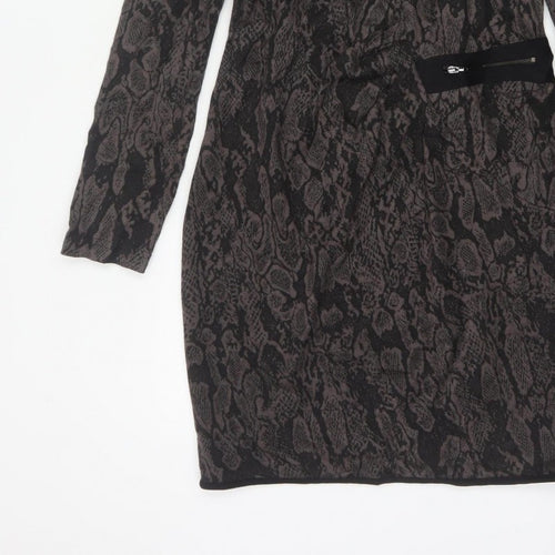 Joseph Ribkoff Women Grey Animal Print UK 12 Sheath Zip Dress