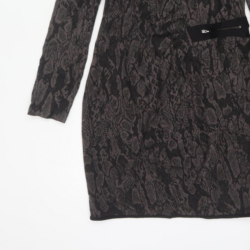 Joseph Ribkoff Women Grey Animal Print UK 12 Sheath Zip Dress