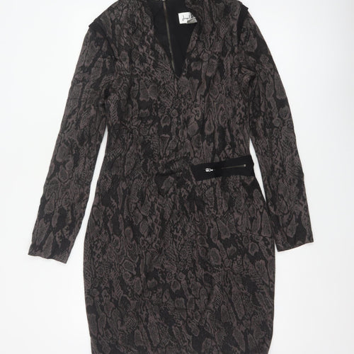 Joseph Ribkoff Women Grey Animal Print UK 12 Sheath Zip Dress