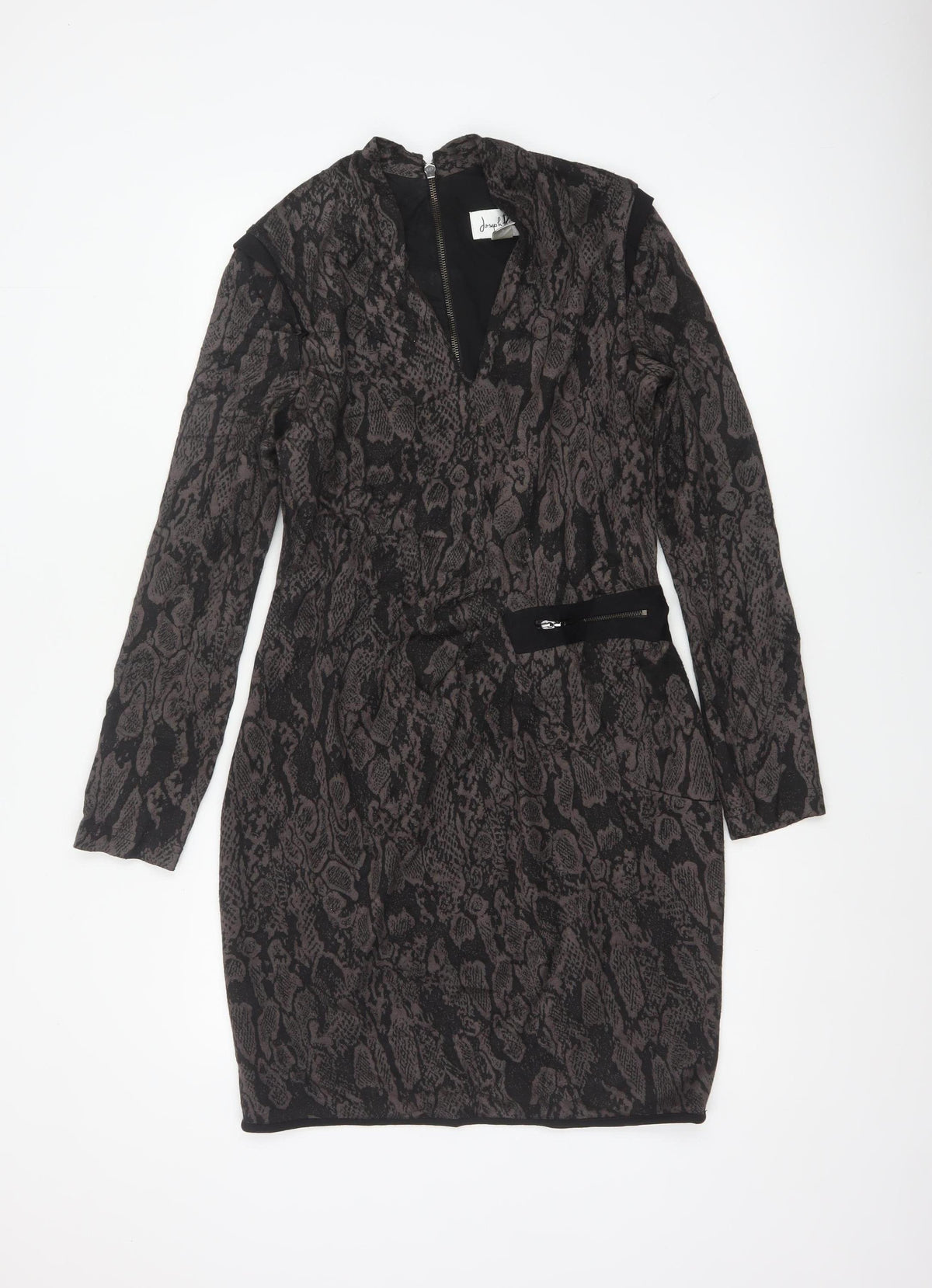 Joseph Ribkoff Women Grey Animal Print UK 12 Sheath Zip Dress
