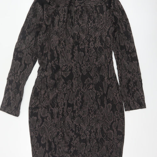 Joseph Ribkoff Women Grey Animal Print UK 12 Sheath Zip Dress