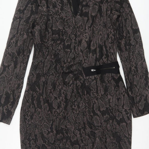 Joseph Ribkoff Women Grey Animal Print UK 12 Sheath Zip Dress