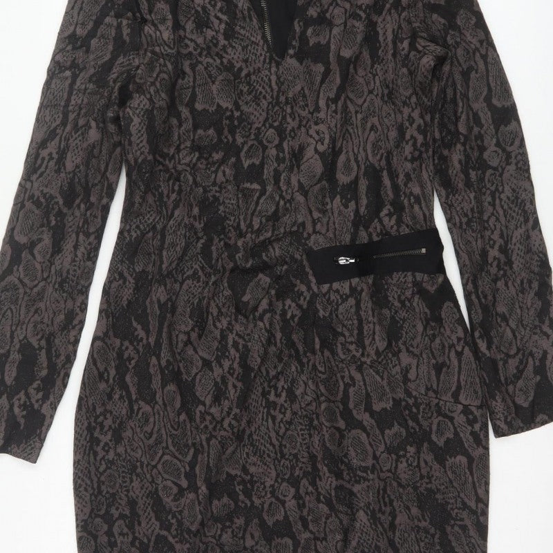 Joseph Ribkoff Women Grey Animal Print UK 12 Sheath Zip Dress