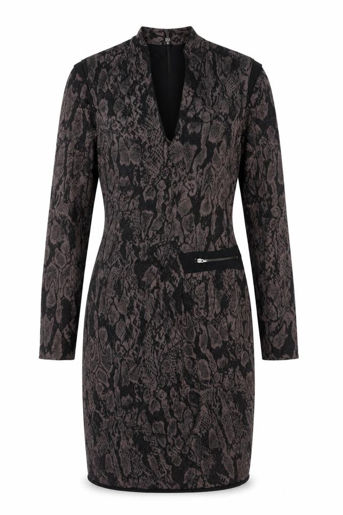 Joseph Ribkoff Women Grey Animal Print UK 12 Sheath Zip Dress