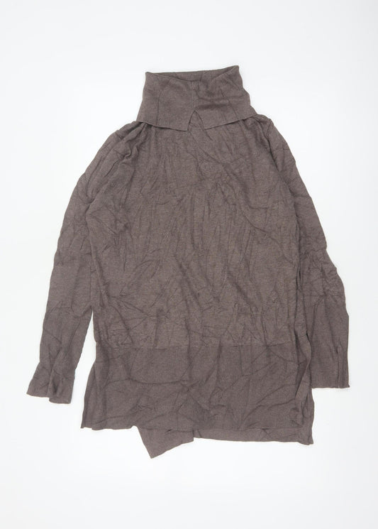 Modern Rarity Women’s Brown M Cowl Neck Cotton Blend Knit Jumper