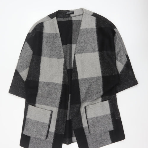 Classic Women’s Grey Black Size 14 Check Open Coatigan Pockets