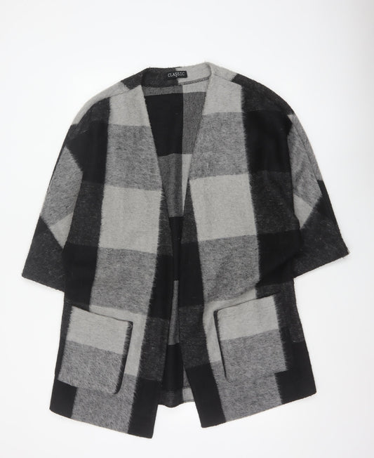 Classic Women’s Grey Black Size 14 Check Open Coatigan Pockets