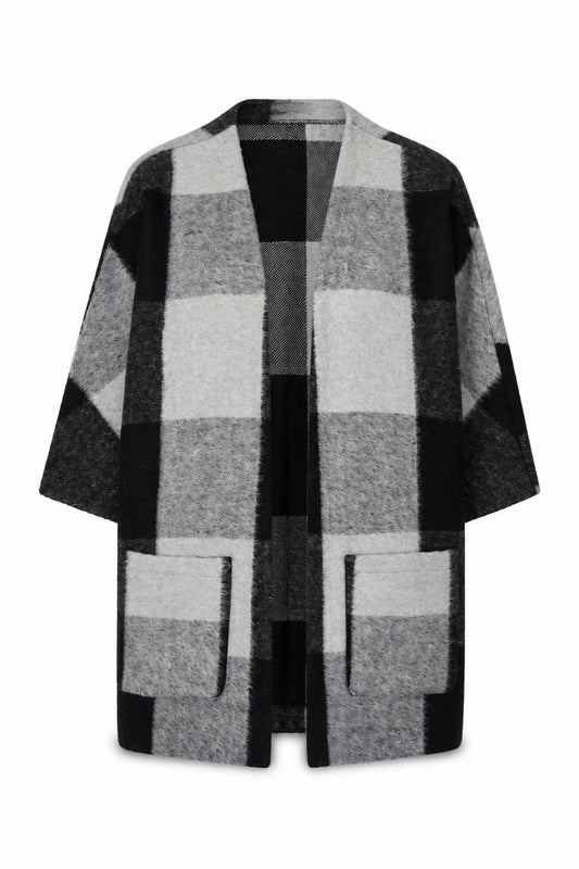 Classic Women’s Grey Black Size 14 Check Open Coatigan Pockets