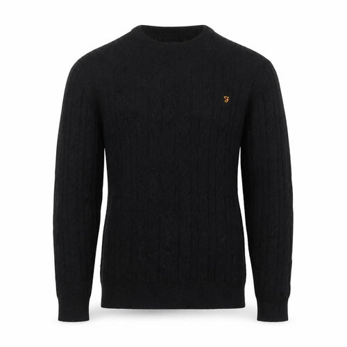 Farah Men’s Black M Cable Knit Wool Blend V-Neck Pullover Jumper