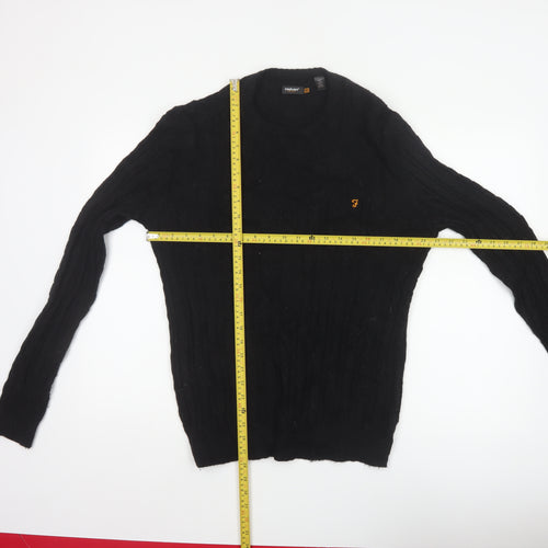 Farah Men’s Black M Cable Knit Wool Blend V-Neck Pullover Jumper
